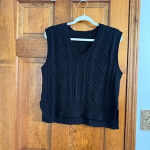 Black Cable Knit V-Neck Sweater Vest